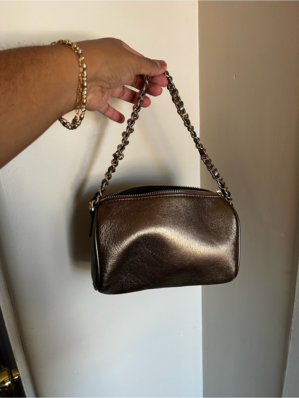 Ralph Lauren-Metallic Brown Chain-Handle Women’s Shoulder Bag